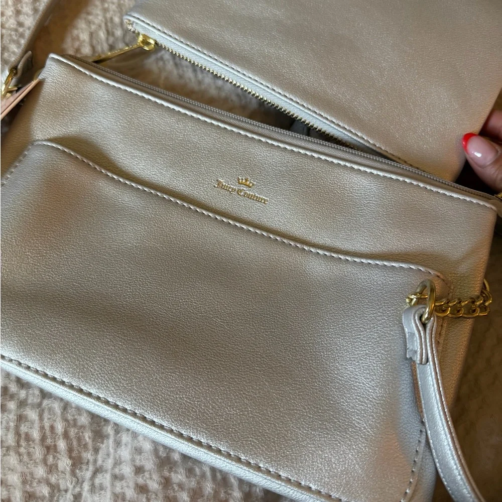 NWT Juicy Couture Peek a Bow Silver Crossbody Bag